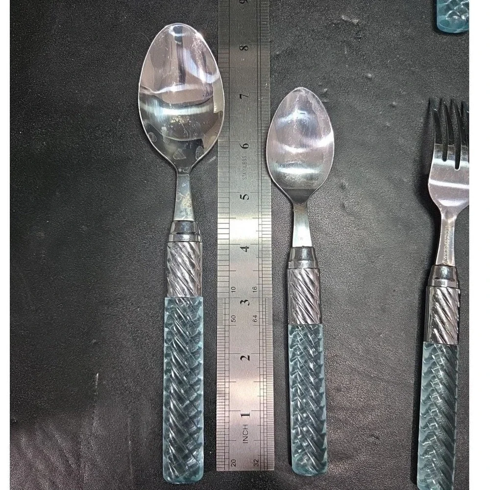 Acrylic Blue Handled Utensils, 17 Piece Set, Plastic Handles, Stainless‎ Steel